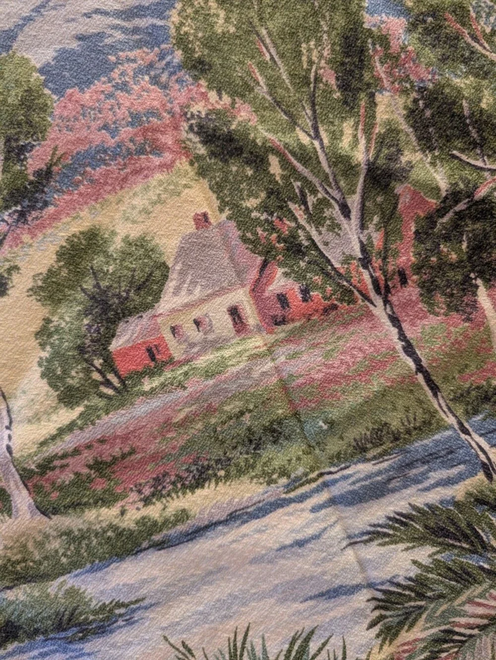 Beautiful Barkcloth pillow case, pastoral scene